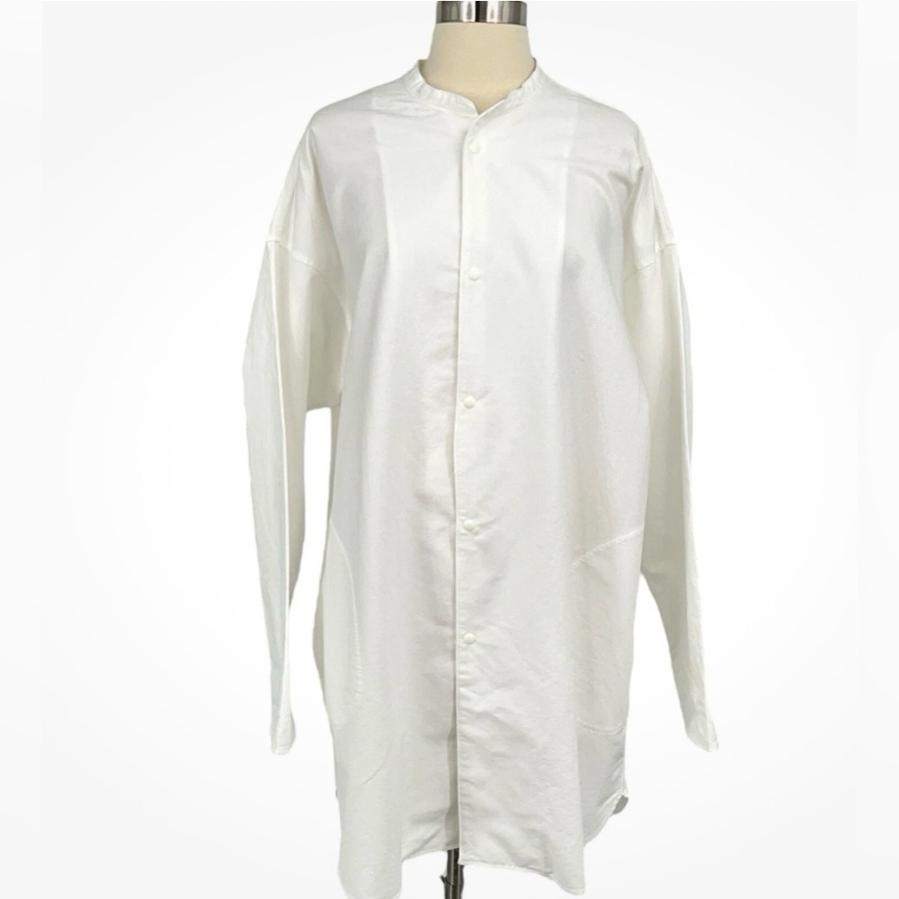 MUJI Mens/Unisex Oxford Tunic Shirt Jacket  S/M *RUNS LARGE* White Pockets